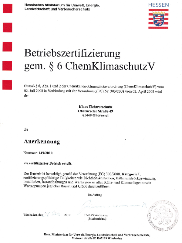 Kälte und Klima Betrieb bei Klaas Elektrotechnik GmbH & Co. KG in Oberursel