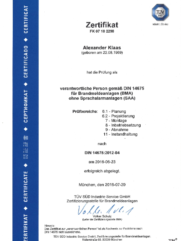 Brandmeldeanlagen bei Klaas Elektrotechnik GmbH & Co. KG in Oberursel