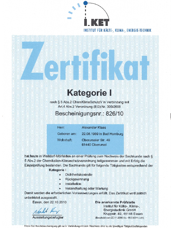 Kälte und Klima Alexander Klaas bei Klaas Elektrotechnik GmbH & Co. KG in Oberursel